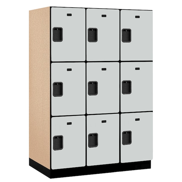 3 Tier Designer Locker, 54"Wx76"Hx24"D, 9 Door, Gray